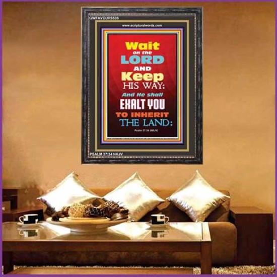 WAIT ON THE LORD   Bible Verses Wall Art Acrylic Glass Frame   (GWFAVOUR6535)   