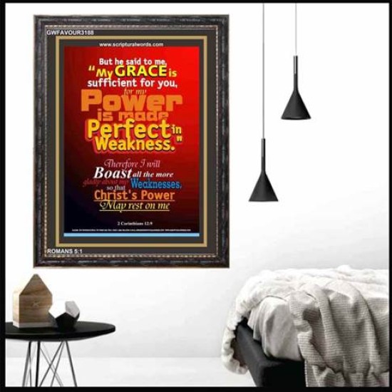 MADE PERFECT IN WEAKNESS   Large Frame Scripture Wall Art   (GWFAVOUR3188)   