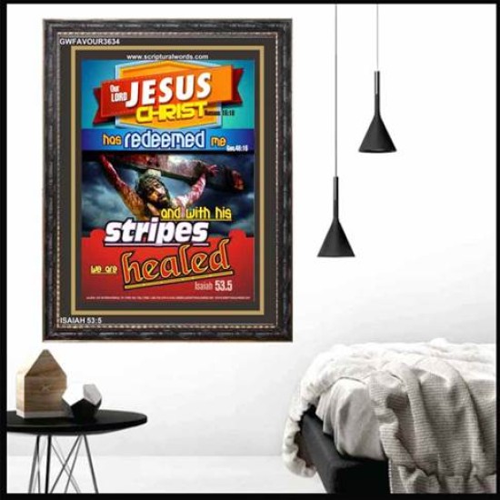 WITH HIS STRIPES   Bible Verses Wall Art Acrylic Glass Frame   (GWFAVOUR3634)   