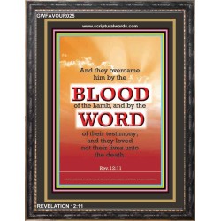 OVERCOME BY THE BLOOD OF THE LAMB   Large Frame Scripture Wall Art   (GWFAVOUR025)   