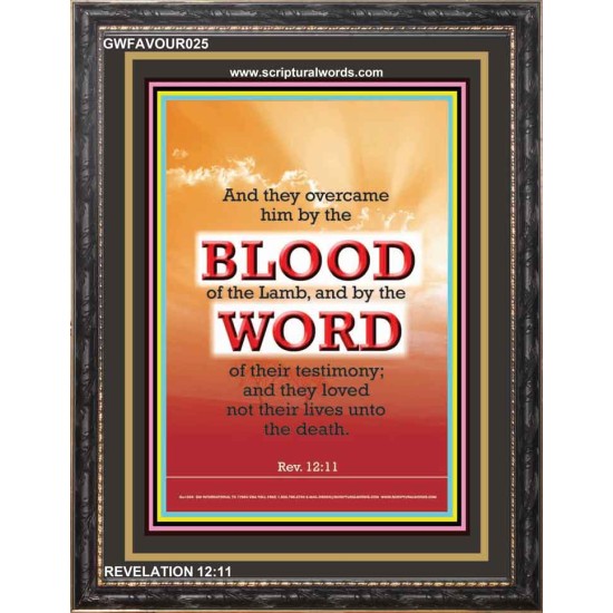 OVERCOME BY THE BLOOD OF THE LAMB   Large Frame Scripture Wall Art   (GWFAVOUR025)   