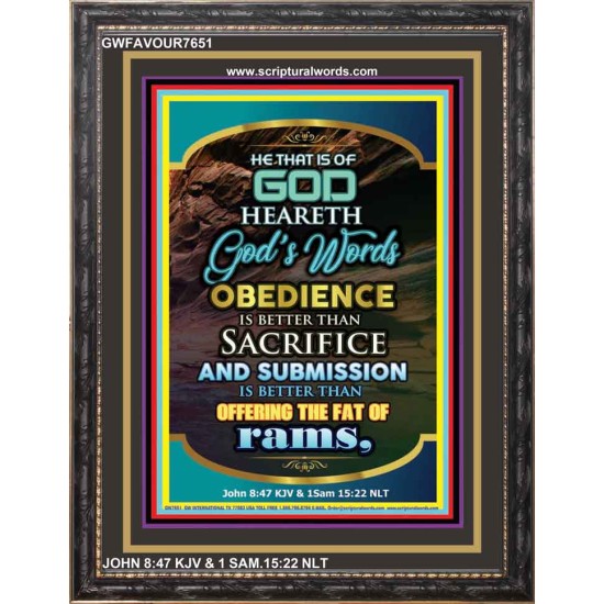 OBEDIENCE IS BETTER THAT SACRIFICE   Scriptural Portrait Acrylic Glass Frame   (GWFAVOUR7651)   