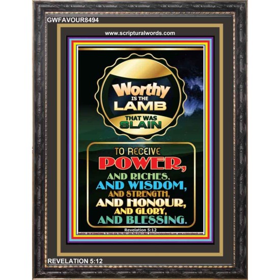 WORTHY IS THE LAMB   Framed Bible Verse Online   (GWFAVOUR8494)   