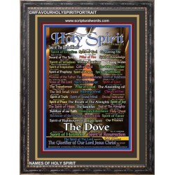 NAMES OF HOLY SPIRIT WITH BIBLE VERSES  Wooden Frame   (GWFAVOURHOLYSPIRITPORTRAIT)   "33x45"