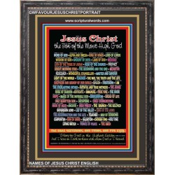 NAMES OF JESUS CHRIST WITH BIBLE VERSES Wooden Frame   (GWFAVOURJESUSCHRISTPORTRAIT)   "33x45"