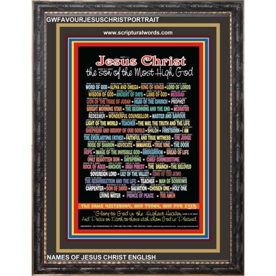 NAMES OF JESUS CHRIST WITH BIBLE VERSES Wooden Frame   (GWFAVOURJESUSCHRISTPORTRAIT)   