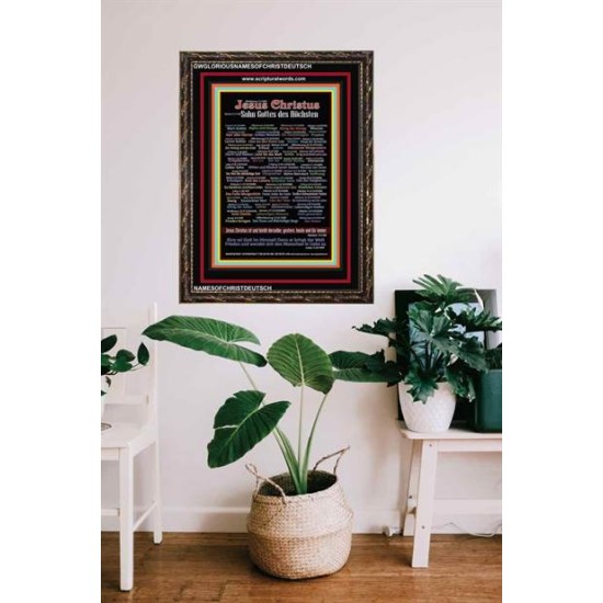 NAMES OF JESUS CHRIST WITH BIBLE VERSES IN GERMAN LANGUAGE {Namen Jesu Christi}   Wooden Frame   (GWGLORIOUSNAMESOFCHRISTDEUTSCH)   