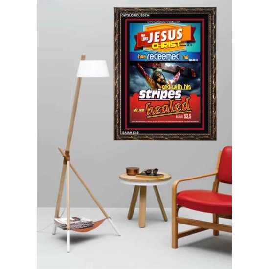 WITH HIS STRIPES   Bible Verses Wall Art Acrylic Glass Frame   (GWGLORIOUS3634)   
