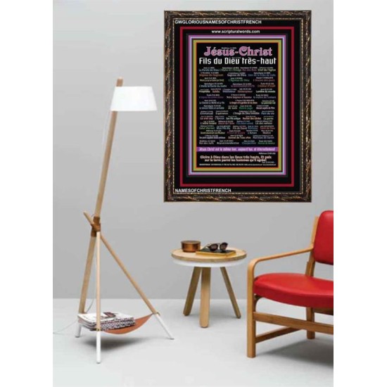 NAMES OF JESUS CHRIST WITH BIBLE VERSES IN FRENCH LANGUAGE  {Noms de Jésus Christ} Frame Art   (GWGLORIOUSNAMESOFCHRISTFRENCH)   