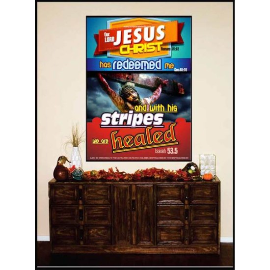 WITH HIS STRIPES   Bible Verses Wall Art Acrylic Glass Frame   (GWJOY3634)   