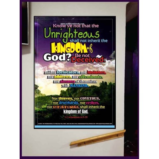 UNRIGHTEOUS SHALL NOT INHERIT THE KINGDOM   Large Framed Scripture Wall Art   (GWJOY3204)   