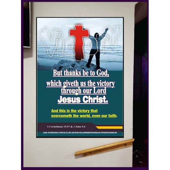 VICTORY THROUGH OUR LORD JESUS CHRIST   Encouraging Bible Verses Framed   (GWJOY3238)   