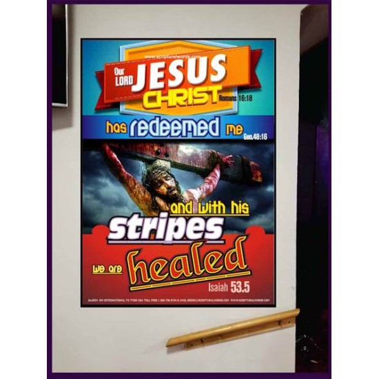 WITH HIS STRIPES   Bible Verses Wall Art Acrylic Glass Frame   (GWJOY3634)   