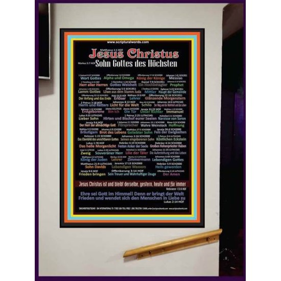 NAMES OF JESUS CHRIST WITH BIBLE VERSES IN GERMAN LANGUAGE {Namen Jesu Christi}  Frame Art Prints   (GWJOYNAMESOFCHRISTDEUTSCH)   