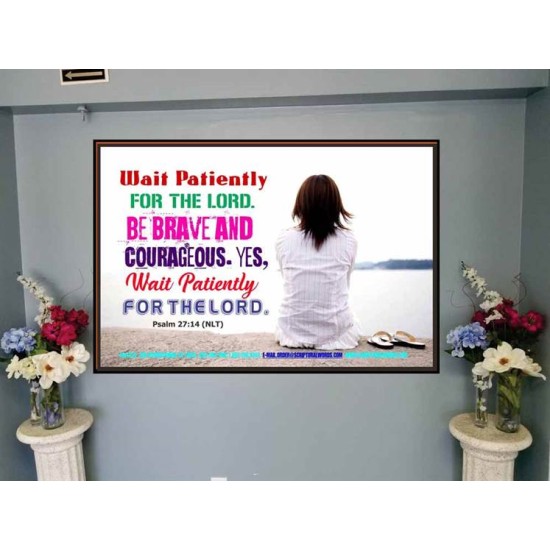 WAIT PATIENTLY FOR THE LORD   Large Framed Scripture Wall Art   (GWJOY4325)   