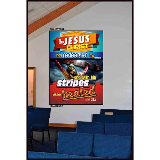 WITH HIS STRIPES   Bible Verses Wall Art Acrylic Glass Frame   (GWJOY3634)   