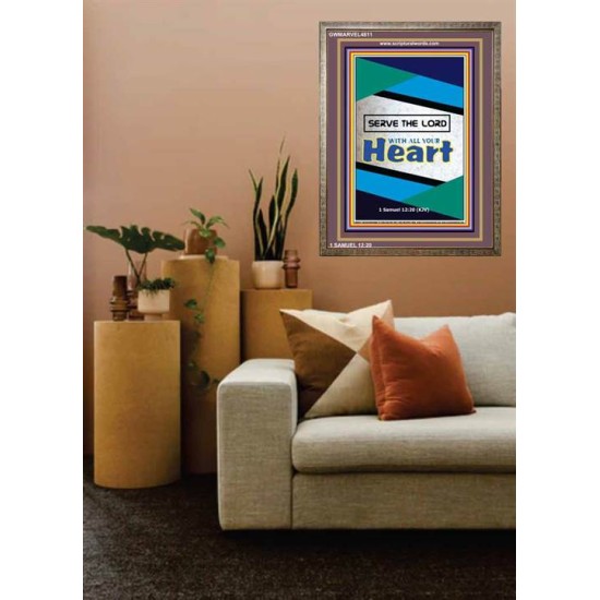 WITH ALL YOUR HEART   Large Frame Scripture Wall Art   (GWMARVEL4811)   