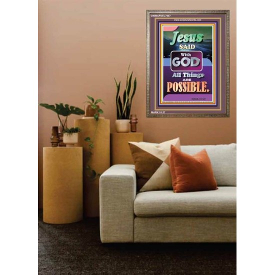 WITH GOD ALL THINGS ARE POSSIBLE   Christian Artwork Acrylic Glass Frame   (GWMARVEL7967)   