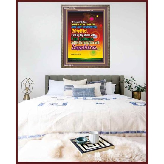 THY FOUNDATIONS WITH SAPPHIRES   Contemporary Christian Wall Art Acrylic Glass frame   (GWMARVEL1799)   
