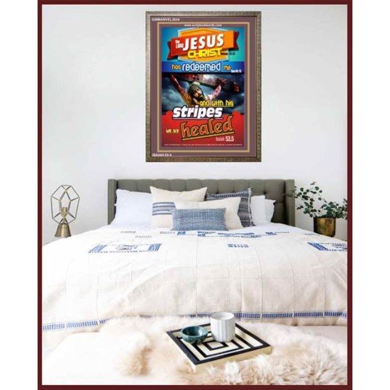 WITH HIS STRIPES   Bible Verses Wall Art Acrylic Glass Frame   (GWMARVEL3634)   