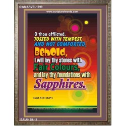 THY FOUNDATIONS WITH SAPPHIRES   Contemporary Christian Wall Art Acrylic Glass frame   (GWMARVEL1799)   
