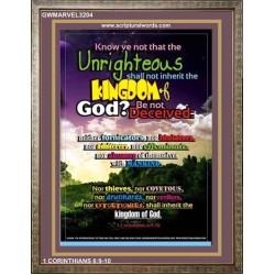 UNRIGHTEOUS SHALL NOT INHERIT THE KINGDOM   Large Framed Scripture Wall Art   (GWMARVEL3204)   "36x31"