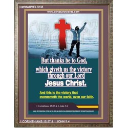 VICTORY THROUGH OUR LORD JESUS CHRIST   Encouraging Bible Verses Framed   (GWMARVEL3238)   "36x31"