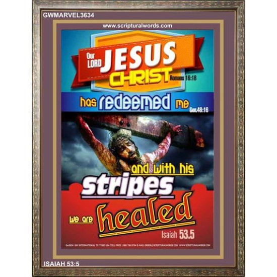 WITH HIS STRIPES   Bible Verses Wall Art Acrylic Glass Frame   (GWMARVEL3634)   