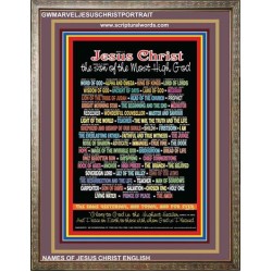NAMES OF JESUS CHRIST WITH BIBLE VERSES Wooden Frame   (GWMARVELJESUSCHRISTPORTRAIT)   "36x31"