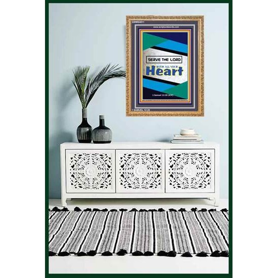 WITH ALL YOUR HEART   Large Frame Scripture Wall Art   (GWMS4811)   