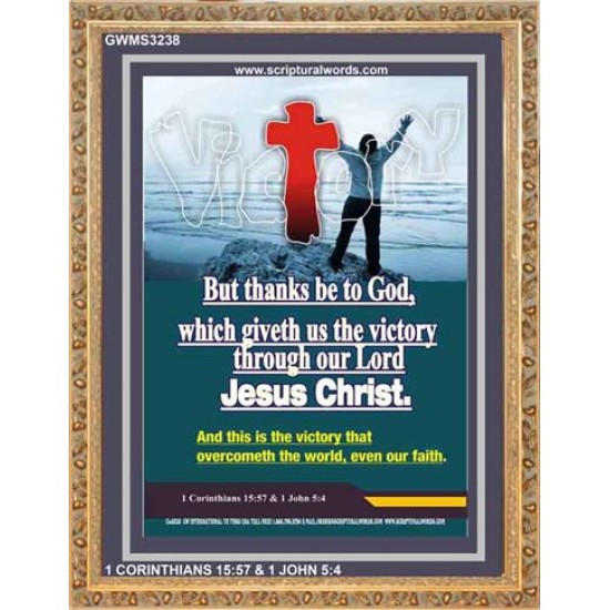 VICTORY THROUGH OUR LORD JESUS CHRIST   Encouraging Bible Verses Framed   (GWMS3238)   