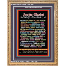 NAMES OF JESUS CHRIST WITH BIBLE VERSES Wooden Frame   (GWMSJESUSCHRISTPORTRAIT)   "28x34"