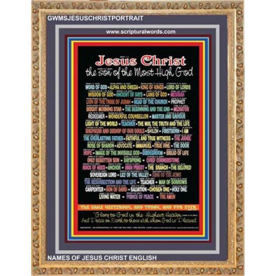NAMES OF JESUS CHRIST WITH BIBLE VERSES Wooden Frame   (GWMSJESUSCHRISTPORTRAIT)   