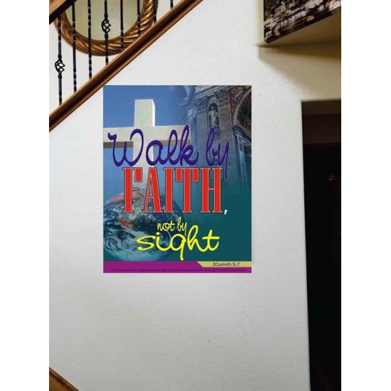 WALK BY FAITH   Inspirational Wall Art Wooden Frame   (GWOVERCOMER1631)   