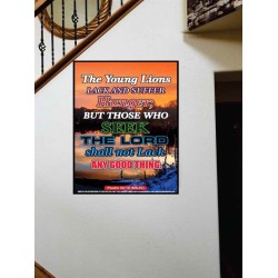 THE YOUNG LIONS LACK AND SUFFER   Acrylic Glass Frame Scripture Art   (GWOVERCOMER6529)   