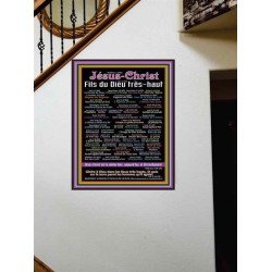 NAMES OF JESUS CHRIST WITH BIBLE VERSES IN FRENCH LANGUAGE {Noms de Jésus Christ}  Frame Art   (GWOVERCOMERNAMESOFCHRISTFRENCH)   "44X62"