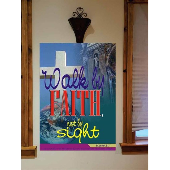 WALK BY FAITH   Inspirational Wall Art Wooden Frame   (GWOVERCOMER1631)   