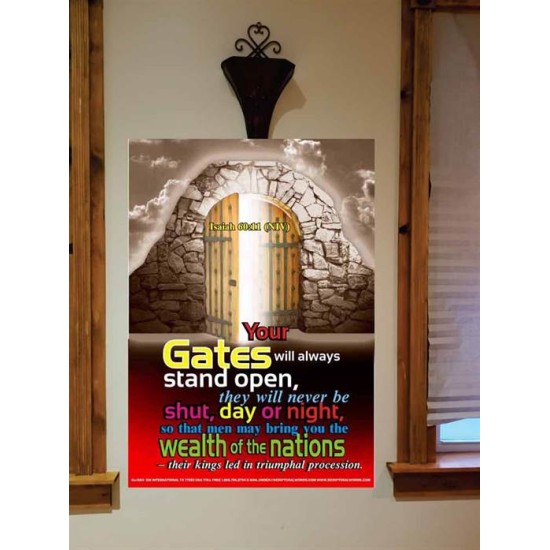 YOUR GATES WILL ALWAYS STAND OPEN   Large Frame Scripture Wall Art   (GWOVERCOMER1684)   