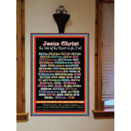 NAMES OF JESUS CHRIST WITH BIBLE VERSES    Religious Art Frame   (GWOVERCOMERJESUSCHRISTPORTRAIT)   