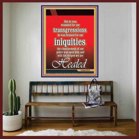 WOUNDED FOR OUR TRANSGRESSIONS   Acrylic Glass Framed Bible Verse   (GWOVERCOMER1044)   