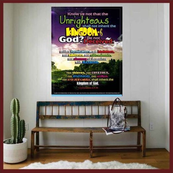 UNRIGHTEOUS SHALL NOT INHERIT THE KINGDOM   Large Framed Scripture Wall Art   (GWOVERCOMER3204)   