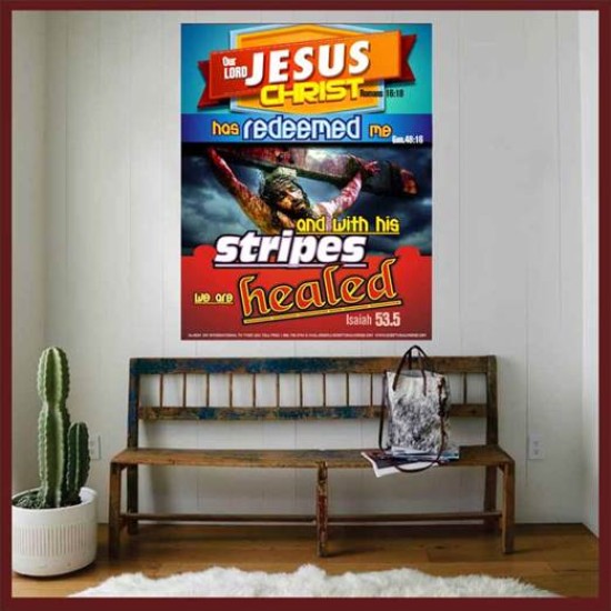 WITH HIS STRIPES   Bible Verses Wall Art Acrylic Glass Frame   (GWOVERCOMER3634)   
