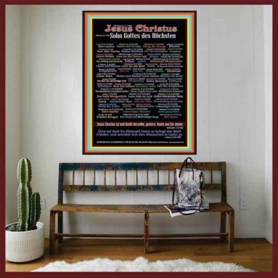 NAMES OF JESUS CHRIST WITH BIBLE VERSES IN GERMAN LANGUAGE {Namen Jesu Christi}  Frame Art Prints   (GWOVERCOMERNAMESOFCHRISTDEUTSCH)   