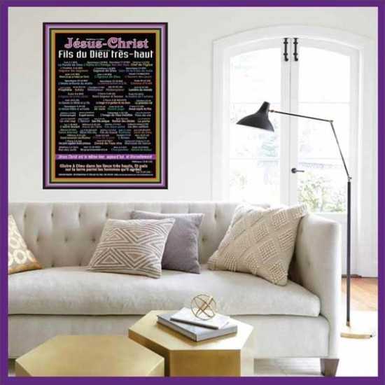 NAMES OF JESUS CHRIST WITH BIBLE VERSES IN FRENCH LANGUAGE {Noms de Jésus Christ}  Frame Art   (GWOVERCOMERNAMESOFCHRISTFRENCH)   
