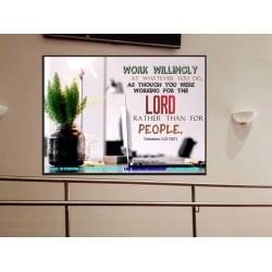 WORKING AS FOR THE LORD   Bible Verse Frame   (GWOVERCOMER4356)   "62x44"