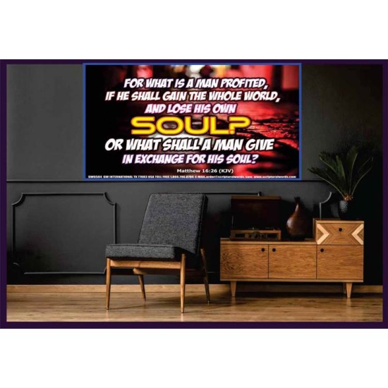 WHAT SHALL A MAN GIVE FOR HIS SOUL   Framed Guest Room Wall Decoration   (GWOVERCOMER6584)   