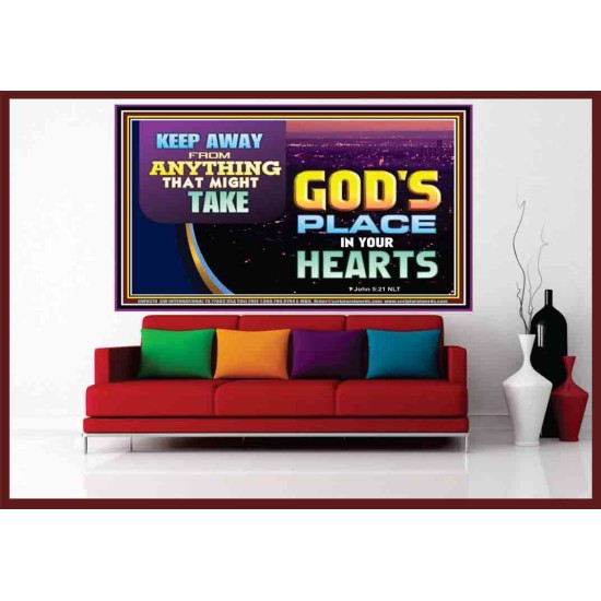 WHAT IS GOD'S PLACE IN YOUR HEART   Large Framed Scripture Wall Art   (GWOVERCOMER9379)   