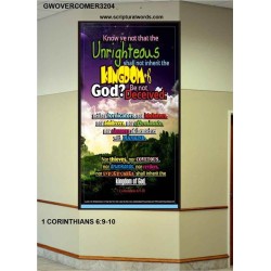 UNRIGHTEOUS SHALL NOT INHERIT THE KINGDOM   Large Framed Scripture Wall Art   (GWOVERCOMER3204)   "44X62"