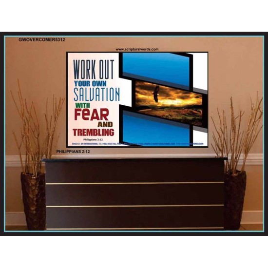 WORK OUT YOUR SALVATION   Biblical Art Acrylic Glass Frame   (GWOVERCOMER5312)   