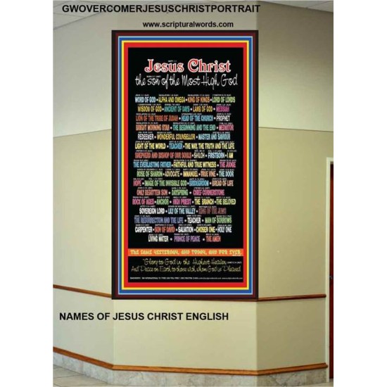 NAMES OF JESUS CHRIST WITH BIBLE VERSES    Religious Art Frame   (GWOVERCOMERJESUSCHRISTPORTRAIT)   